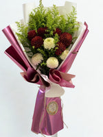 Load image into Gallery viewer, Crimson & Cream: Pompon Chrysanthemum Bouquet