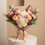 Load image into Gallery viewer, Peach Roses Pink Carnations Hydrangea