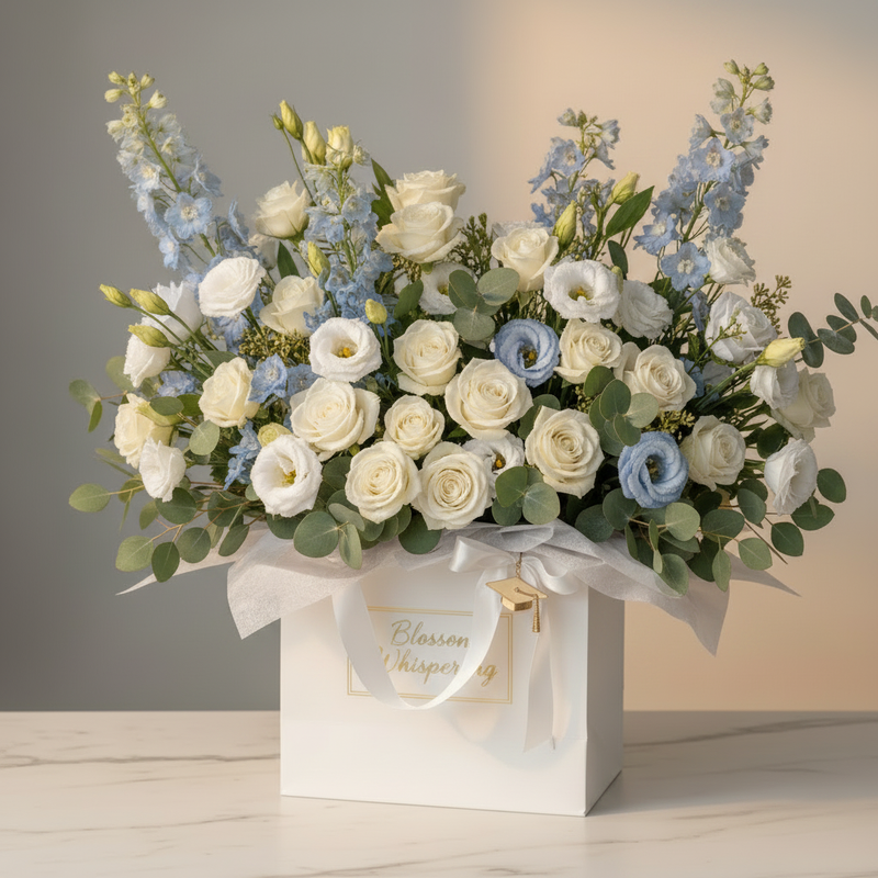 Graduation Blue & White Bag Arrangement