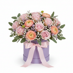 Load image into Gallery viewer, Teacher's Day pastel hat box with pink roses, lavender flowers and green fillers