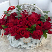 Happy Birthday Red Roses Basket