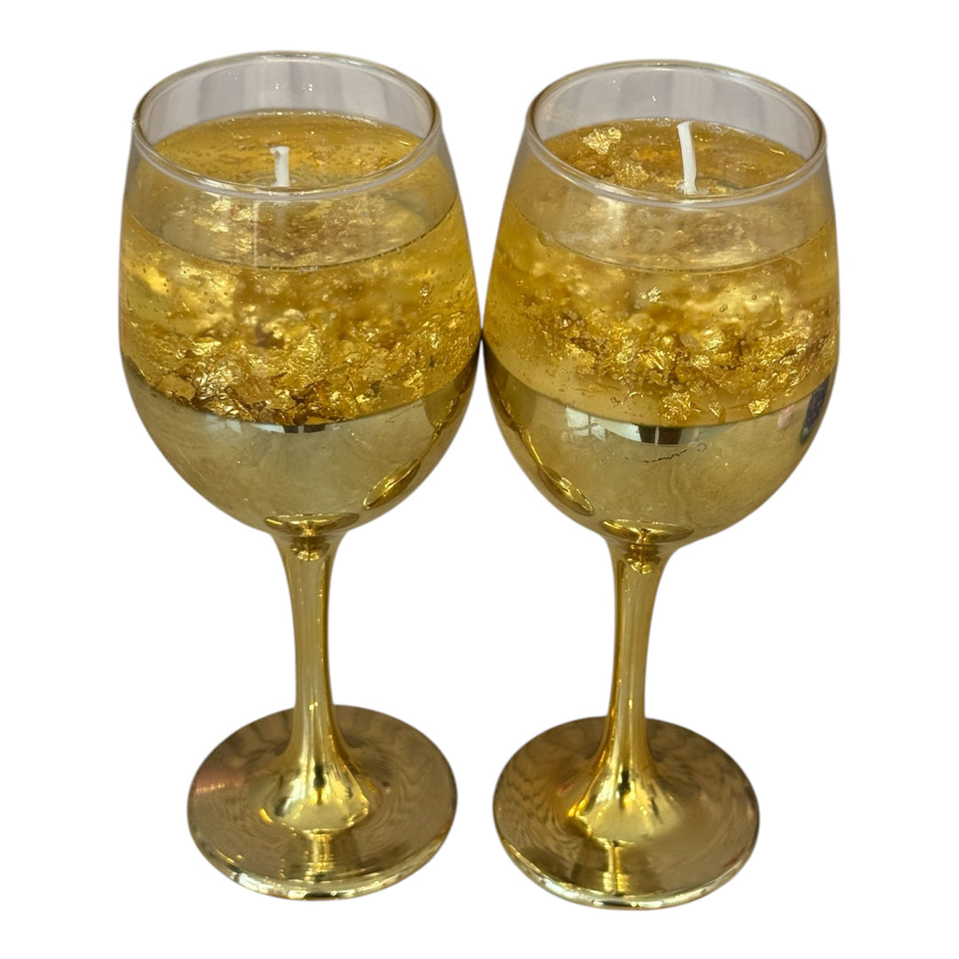 Gold Flake Wine Glass Candle Set