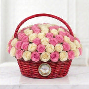 Blush Harmony Basket of 100 Pink & White Roses