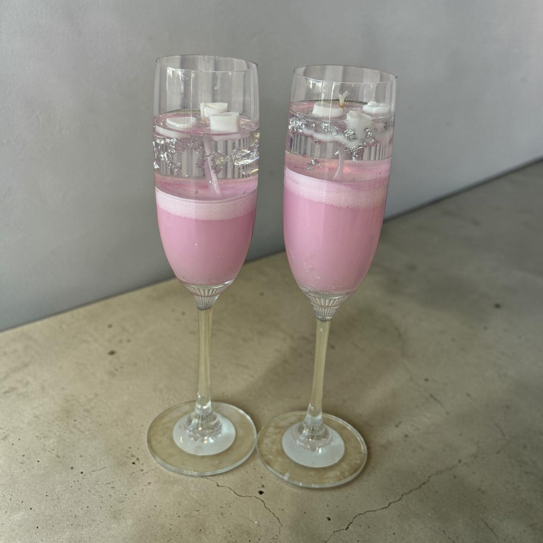 Pink Champagne Flute Duo Candle Set