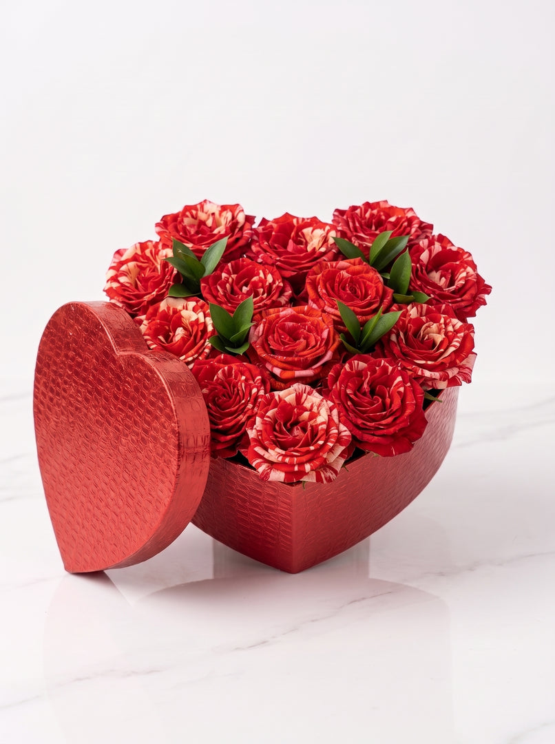 Candy Stripe Rose Heart Box