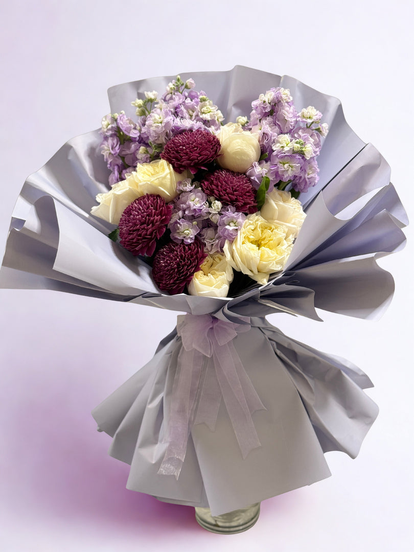 Violet Harmony: Mixed Purple & Cream Bouquet