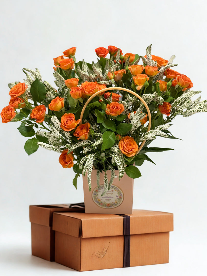 Sun-Kissed Radiance: Orange Spray Rose & White Veronica Bag