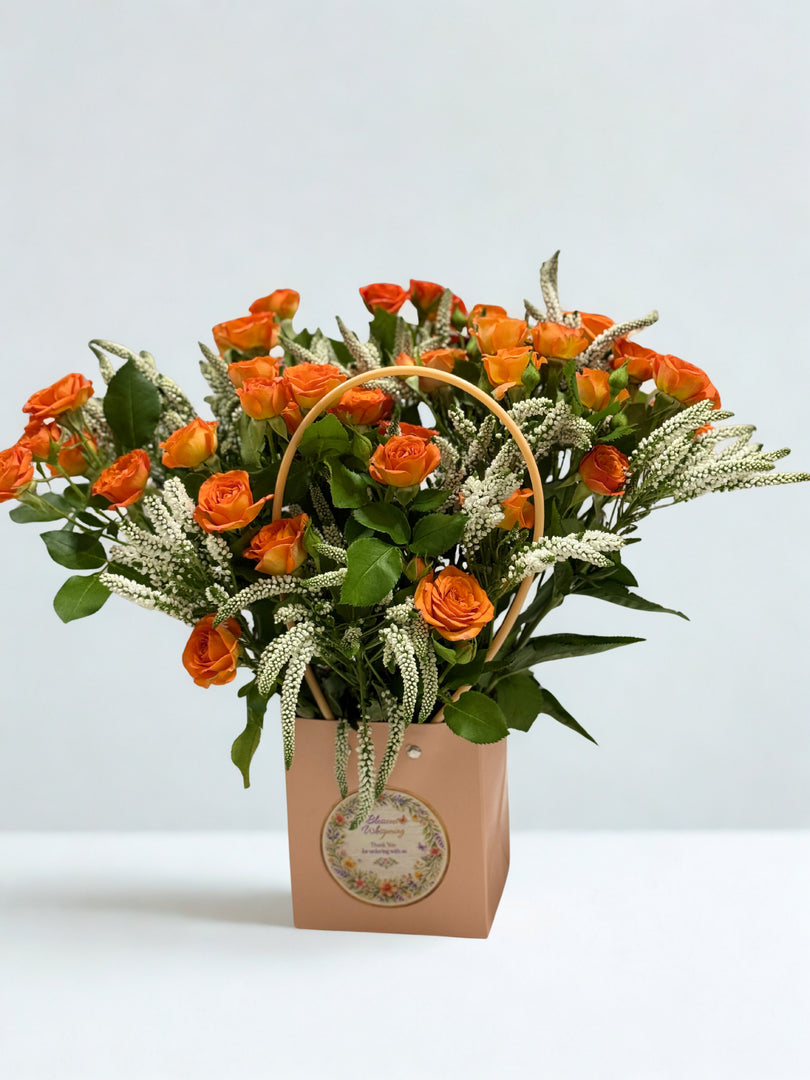 Sun-Kissed Radiance: Orange Spray Rose & White Veronica Bag