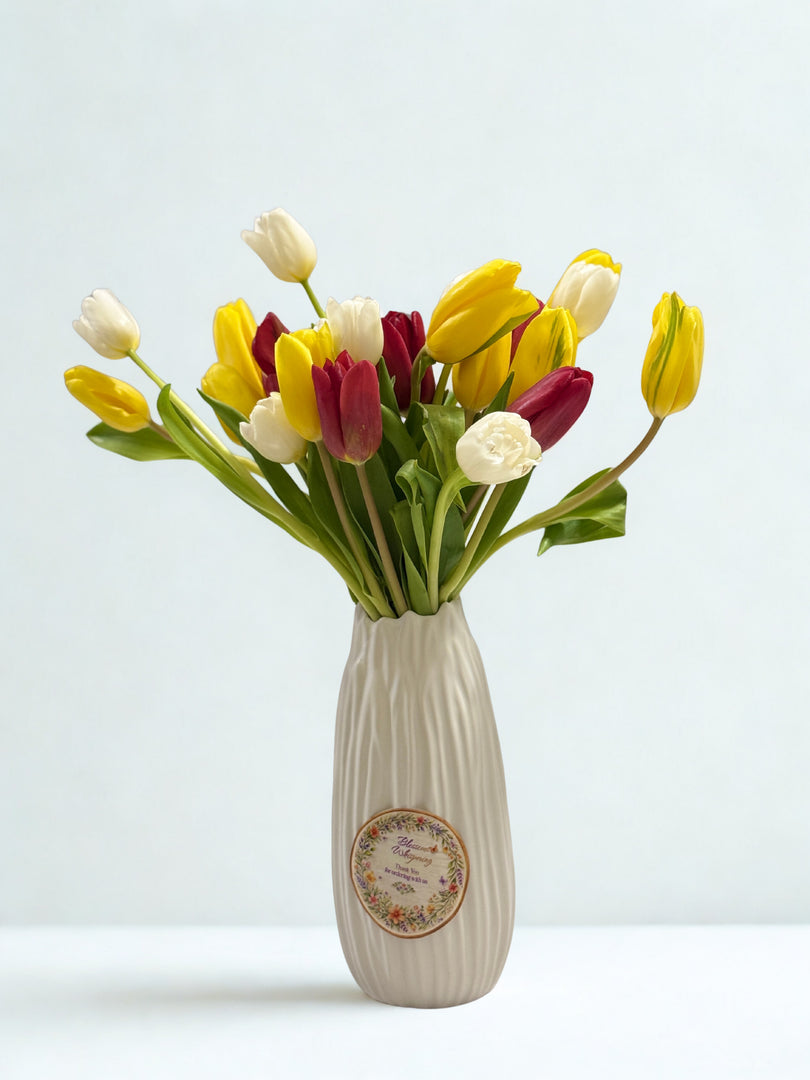 Vibrant Spring: Multicolor Tulip Vase Arrangement
