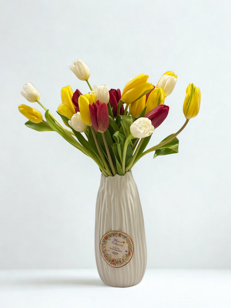 Vibrant Spring: Multicolor Tulip Vase Arrangement