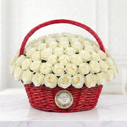 Ivory Majesty Basket of 100 White Roses