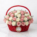 Load image into Gallery viewer, Rosé Elegance Basket of 50 White &amp; Pink Roses