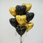 Black & Gold Heart Foil Balloon Bouquet