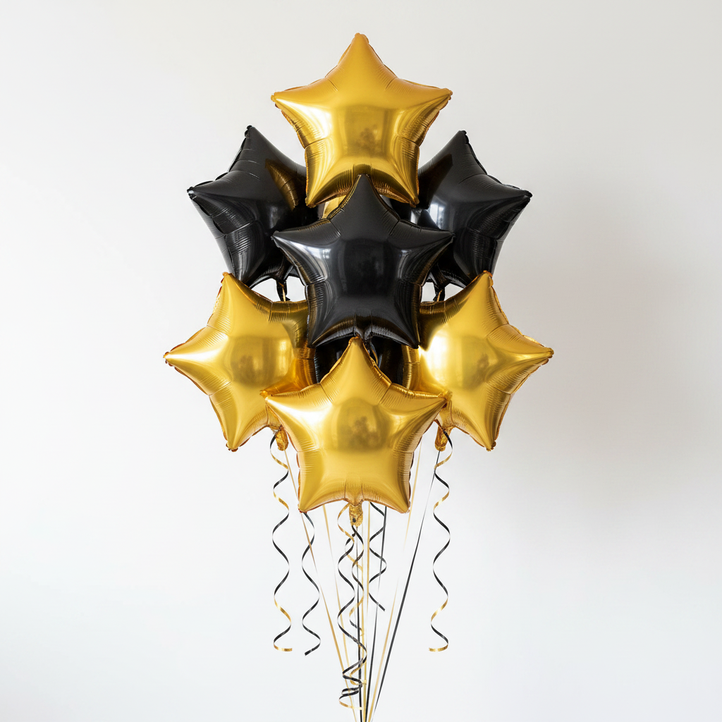 Black & Gold Star Foil Balloon Bouquet