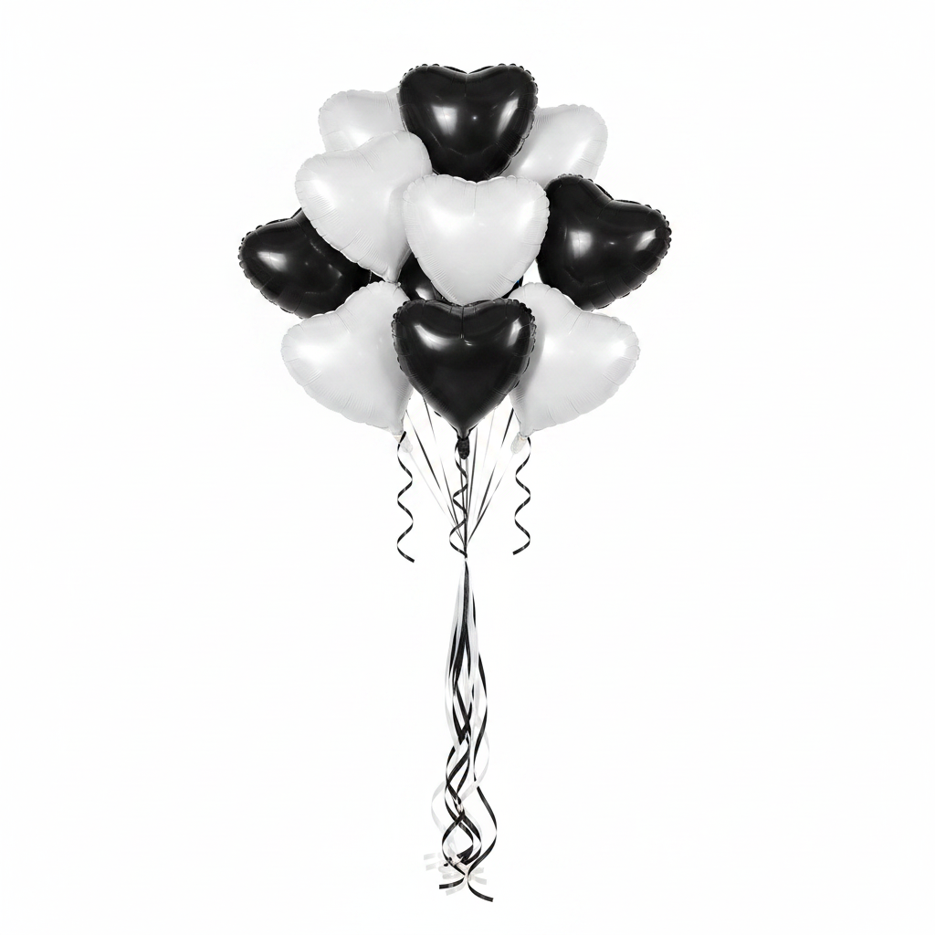 Black White Heart Balloons