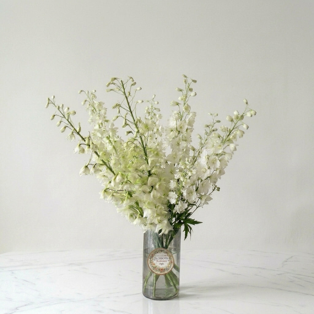 Heavenly Blooms White Delphinium Vase