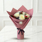 Load image into Gallery viewer, Pearl White Rose Bouquet with Pink Wrapping