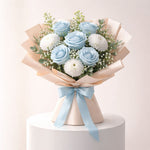Load image into Gallery viewer, Blue Roses &amp; White Carnations Bouquet