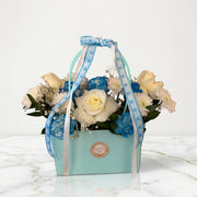Blue Serenity Flower Bag with White Roses