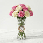 Load image into Gallery viewer, Pure Love White &amp; Pink Roses Floral Vase