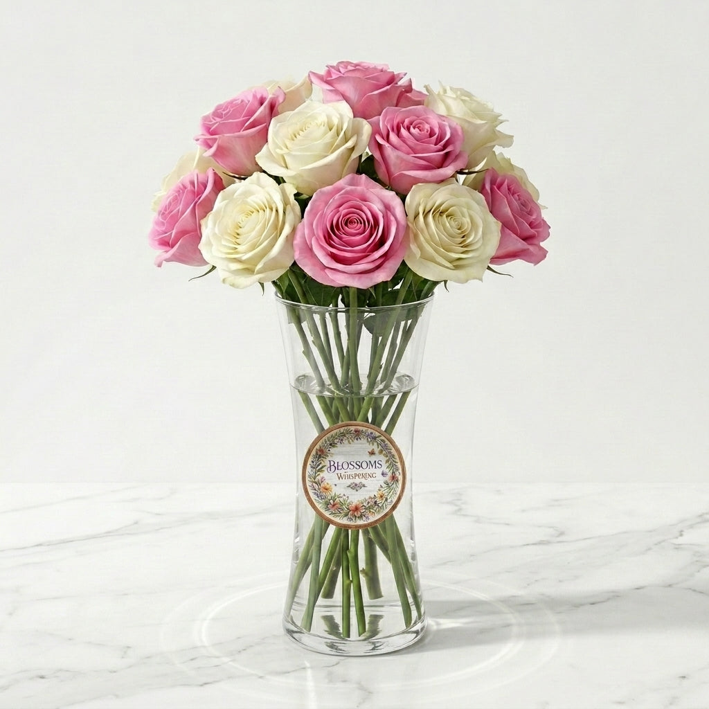 Pure Love White & Pink Roses Floral Vase