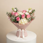 Load image into Gallery viewer, Pink White Roses Hydrangea Bouquet