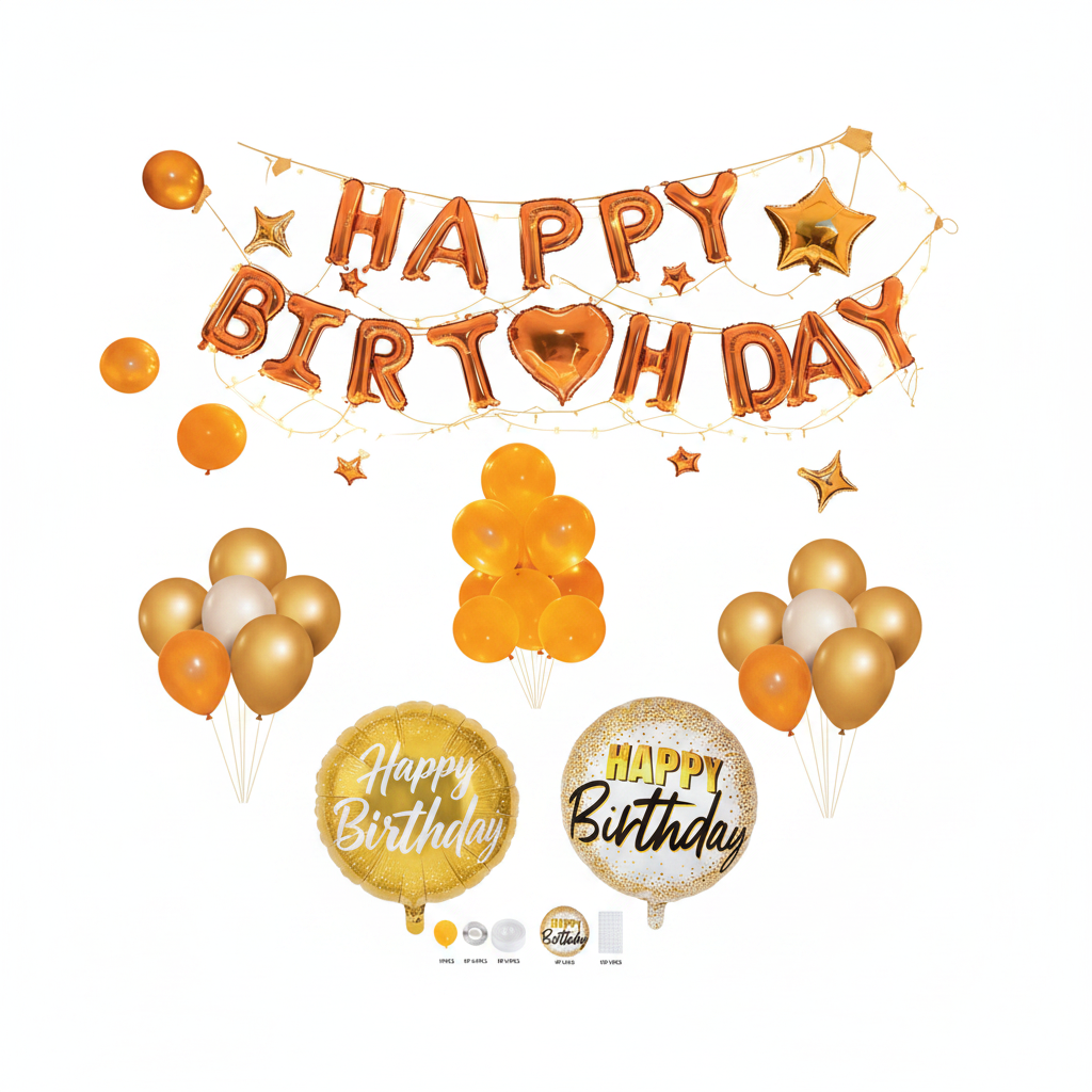 Gold Orange Birthday Balloon Kit