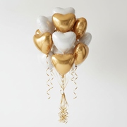 Gold & White Heart Foil Balloon Bouquet