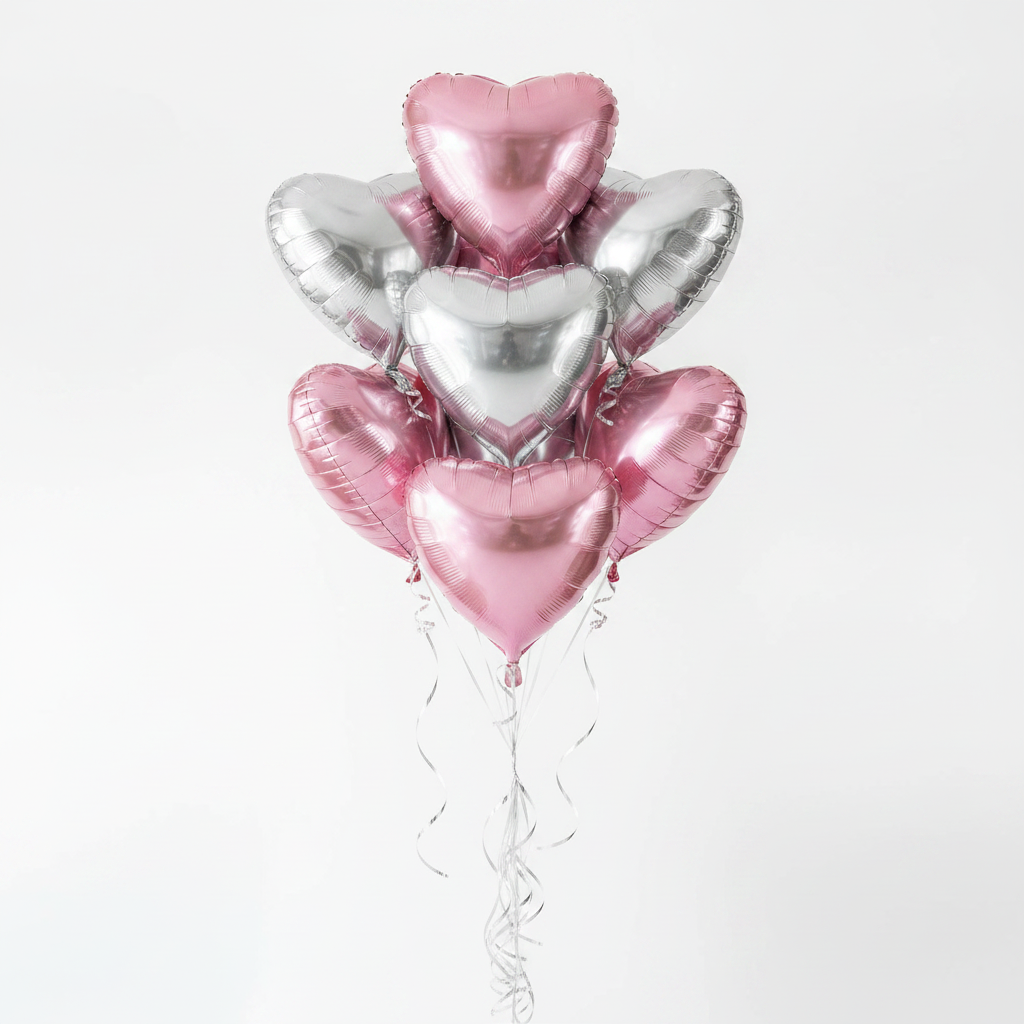 Pink & Silver Heart Foil Balloon Bouquet