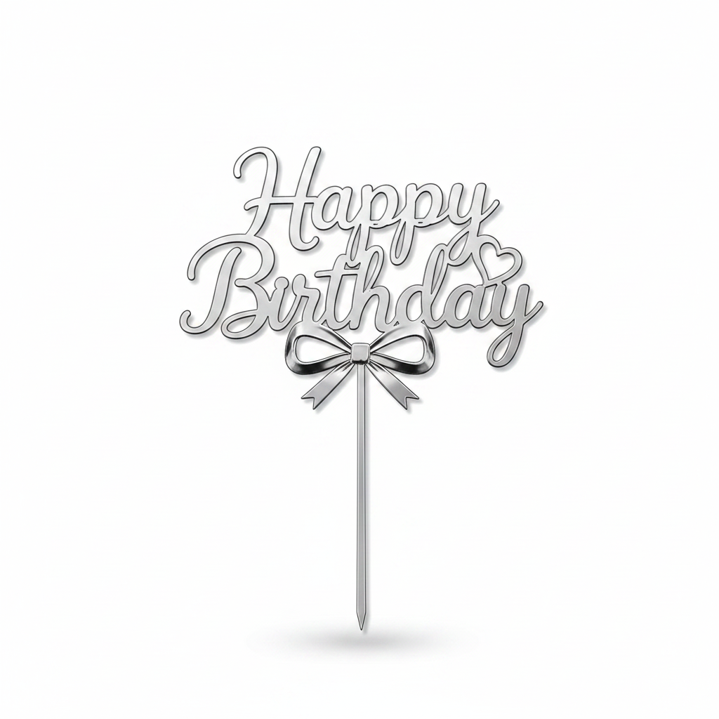 Silver Happy Birthday Cake Topper