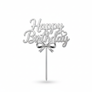 Silver Happy Birthday Cake Topper