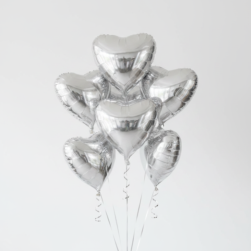 Silver Heart Foil Balloon Bouquet